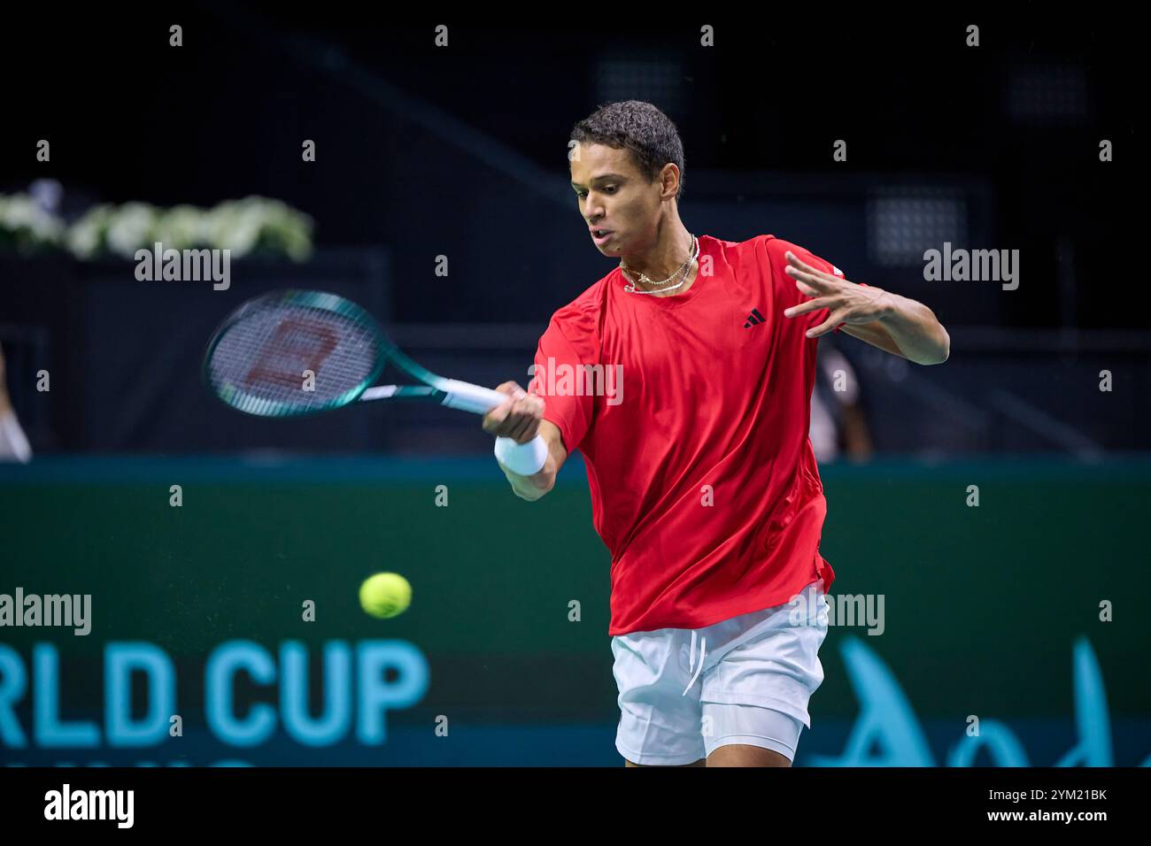 Gabriel Diallo, squadra canadese in azione contro Daniel Altmaier, squadra tedesca, visto in azione durante i quarti di finale della Coppa Davis, 8 singoli match 1. Martin Carpena Arena. (Foto di Vicente Vidal Fernandez/Sipa USA) Foto Stock
