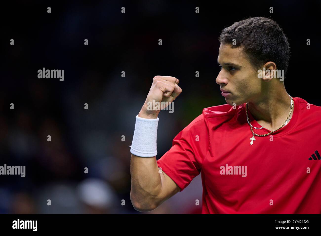 Gabriel Diallo, squadra canadese in azione contro Daniel Altmaier, squadra tedesca, visto in azione durante i quarti di finale della Coppa Davis, 8 singoli match 1. Martin Carpena Arena. (Foto di Vicente Vidal Fernandez/Sipa USA) Foto Stock