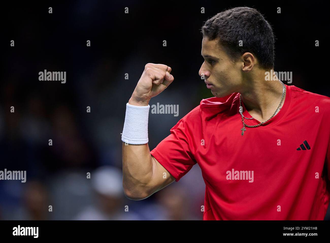 Gabriel Diallo, squadra canadese in azione contro Daniel Altmaier, squadra tedesca, visto in azione durante i quarti di finale della Coppa Davis, 8 singoli match 1. Martin Carpena Arena. (Foto di Vicente Vidal Fernandez/Sipa USA) Foto Stock
