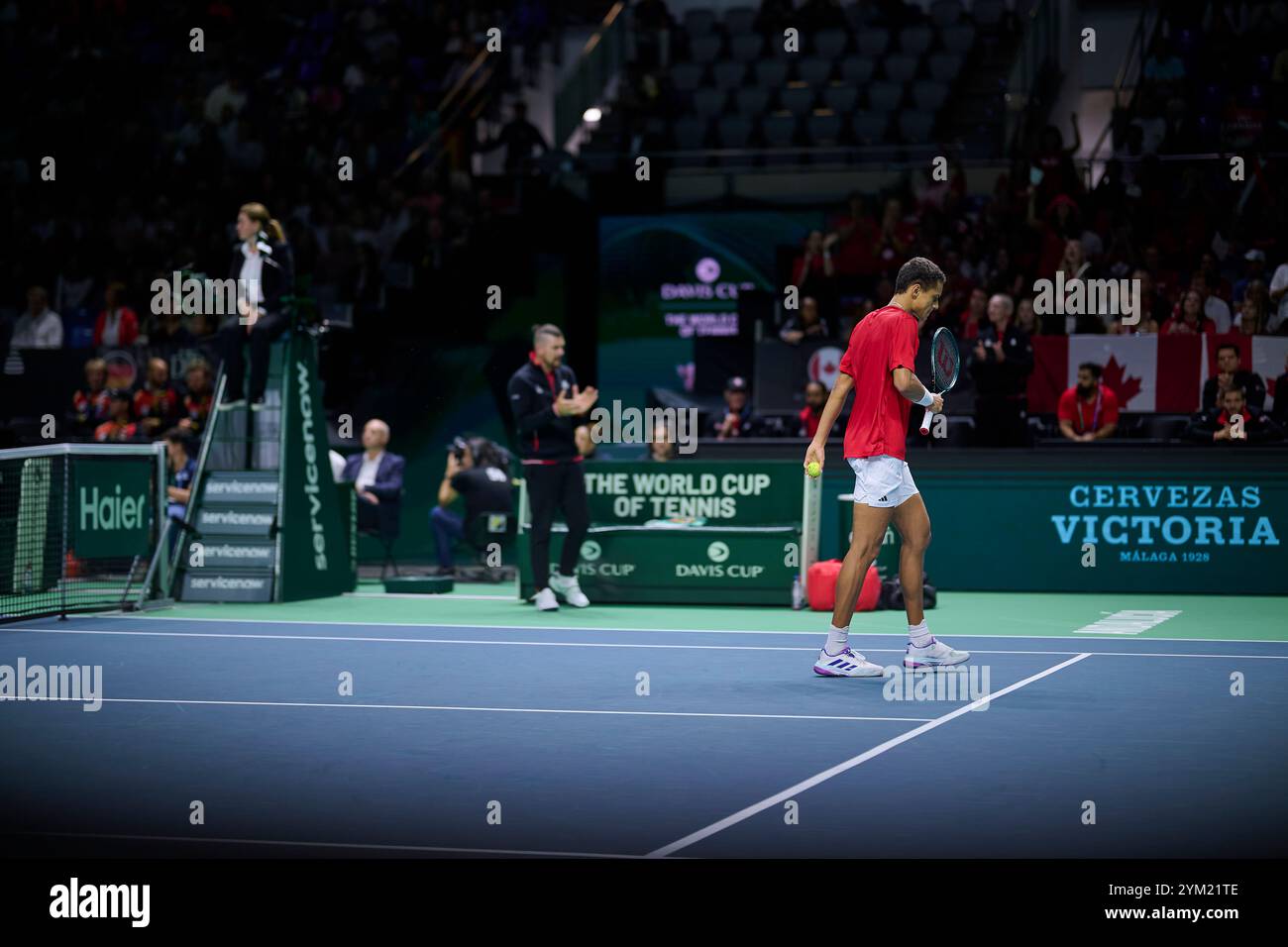 Malaga, Spagna. 20 novembre 2024. Gabriel Diallo, squadra canadese in azione contro Daniel Altmaier, squadra tedesca, visto in azione durante i quarti di finale della Coppa Davis, 8 singoli match 1. Martin Carpena Arena. (Foto di Vicente Vidal Fernandez/Sipa USA) credito: SIPA USA/Alamy Live News Foto Stock