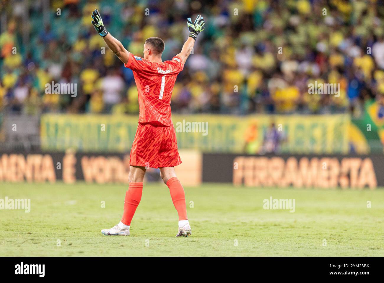 SALVADOR, BRASILE - 19 NOVEMBRE 2026: Partita di qualificazione al campionato del mondo FIFA sudamericano tra Brasile e Uruguay alla fonte Nova Arena il 19 novembre 2024 a Salvador, Brasile. (Foto di Wanderson Oliveira/PxImages) credito: PX Images/Alamy Live News Foto Stock