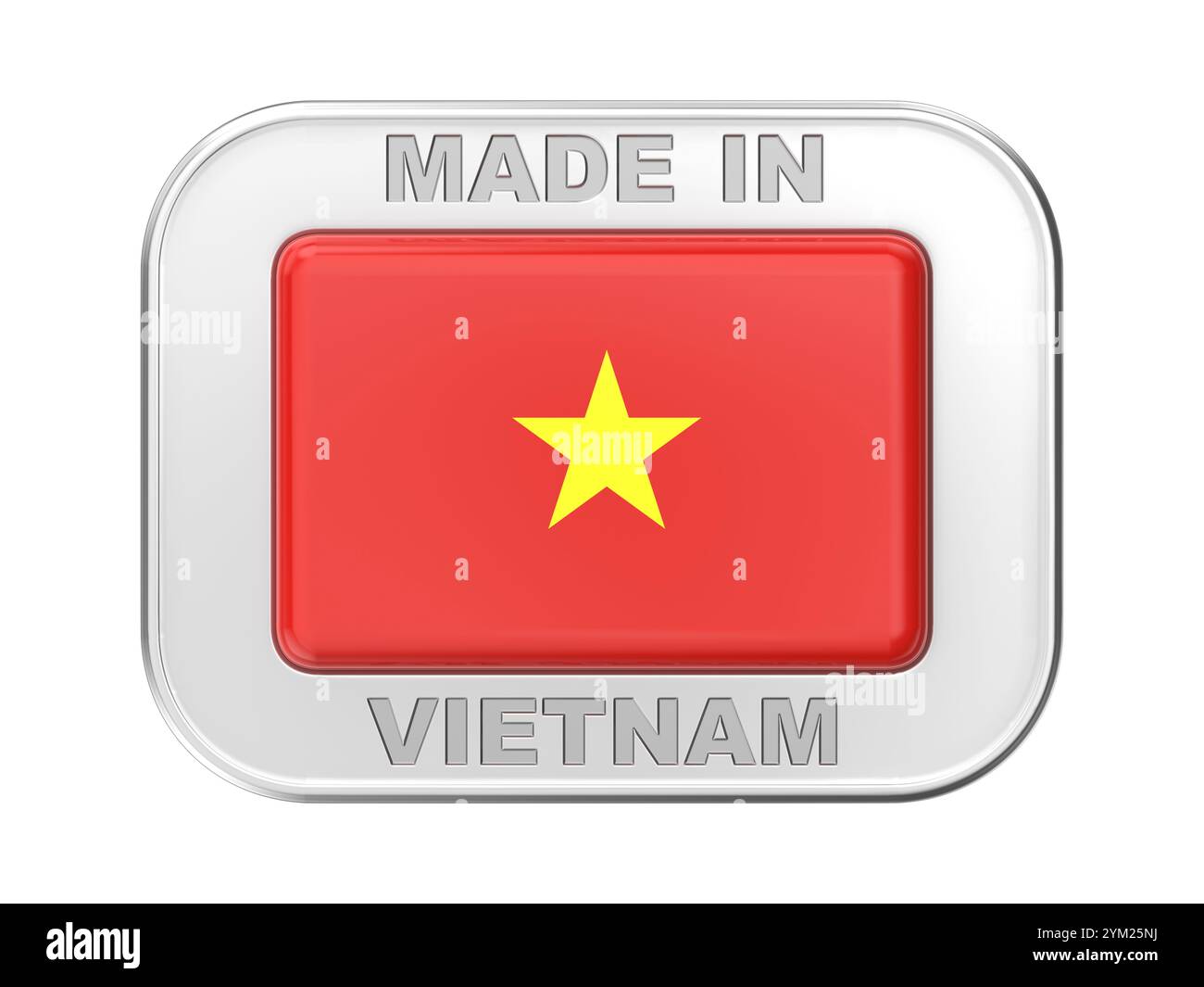 Fabbricato in Vietnam, distintivo d'argento con la bandiera nazionale del Vietnam Foto Stock