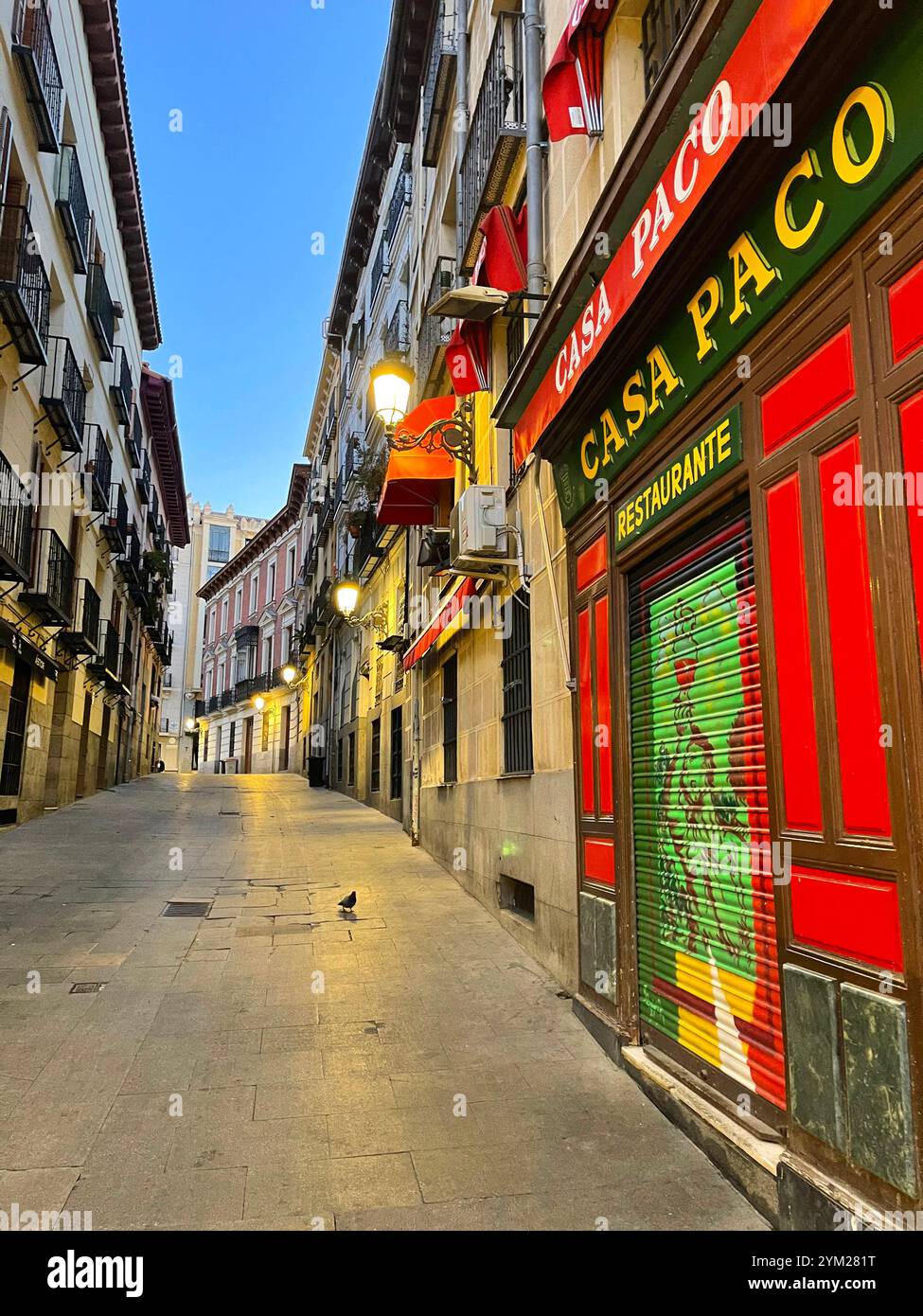 Via Gomez de Mora, vista notturna. Madrid, Spagna. Foto Stock