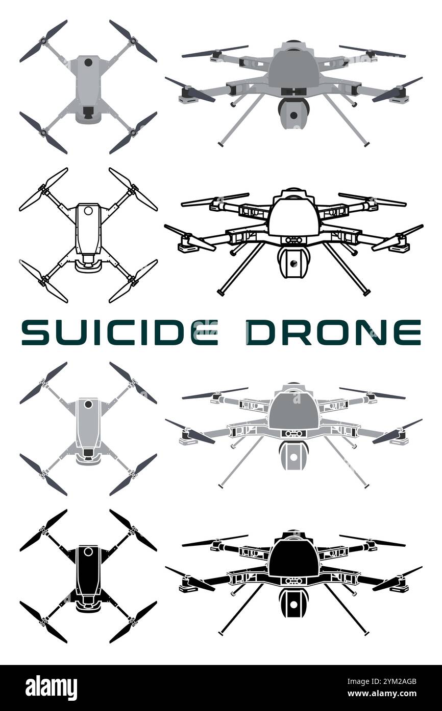 Kamikaze militare sciame di suicidio drone UAV vettoriale illustrazione Illustrazione Vettoriale