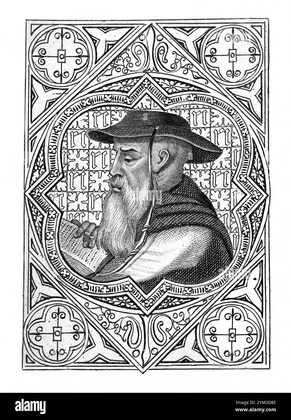Illustrazione in bianco e nero di San Girolamo traduttore biblico e leader monastico dal libro antico le vite dei Padri, Martiri e altri Foto Stock