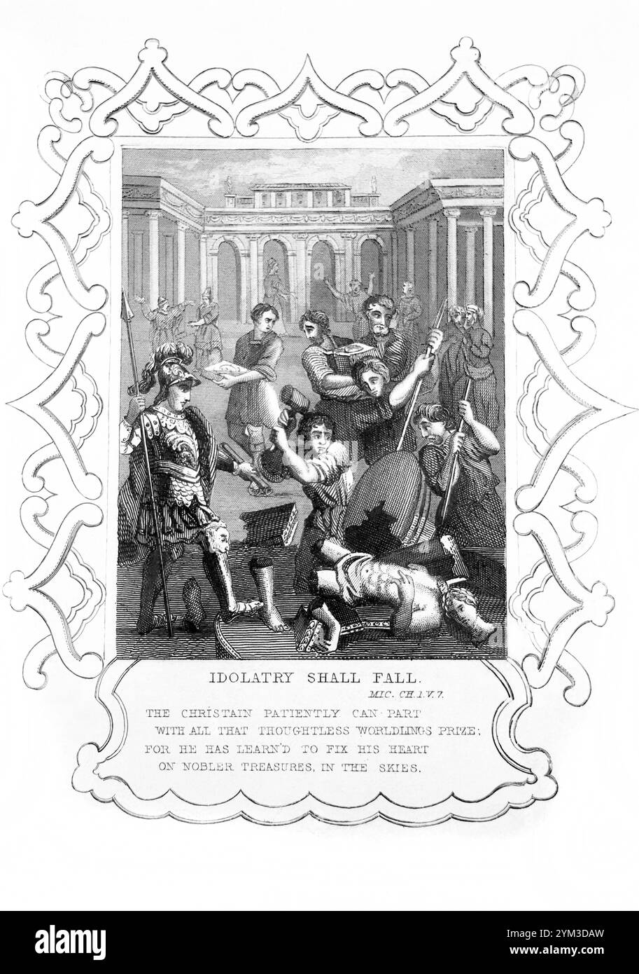 L'incisione d'acciaio di Micah ch 1 v7 l'idolatria deve cadere dalla storia delle scritture illustrate di Tallis del 1851 per il miglioramento per la gioventù Foto Stock