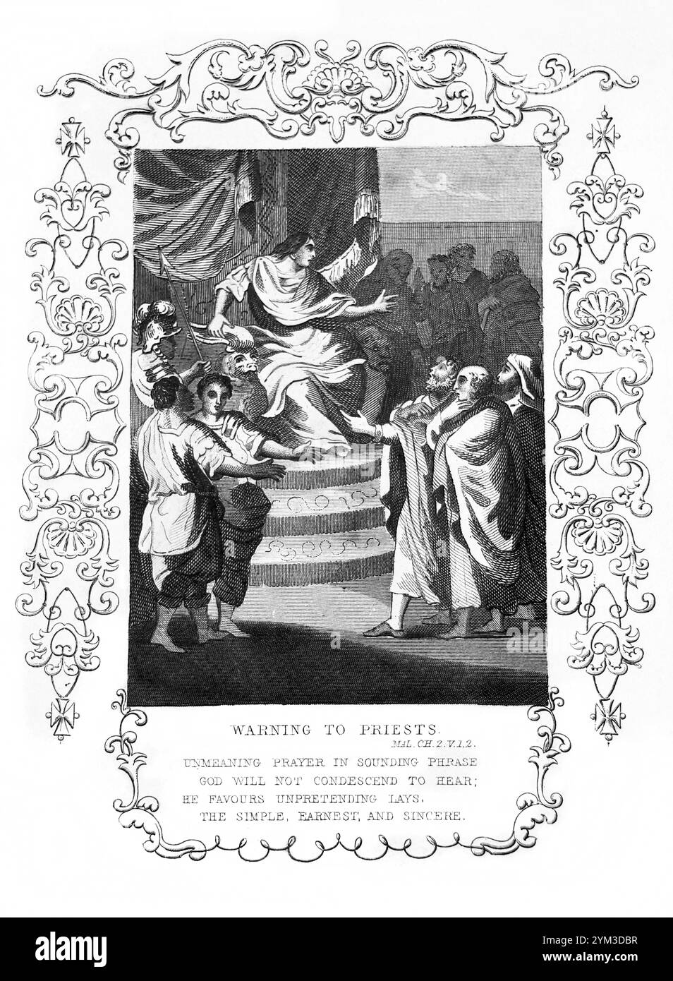 Incisione d'acciaio di Malachi avverte i sacerdoti (Malachi ch2 v1,2) dal 1851 Tallis Illustrated Scripture History for the Improvement for the Youth Foto Stock