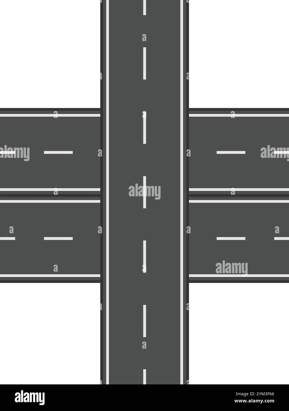 Autostrada verticale che attraversa una strada a due corsie con segnaletica bianca che crea un incrocio su uno sfondo bianco Illustrazione Vettoriale