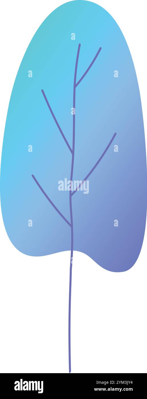 Immagine stilizzata di una foglia con sfumature di blu e viola che simboleggiano la natura, la crescita e i concetti ambientali, perfetta per i progetti correlati a Illustrazione Vettoriale