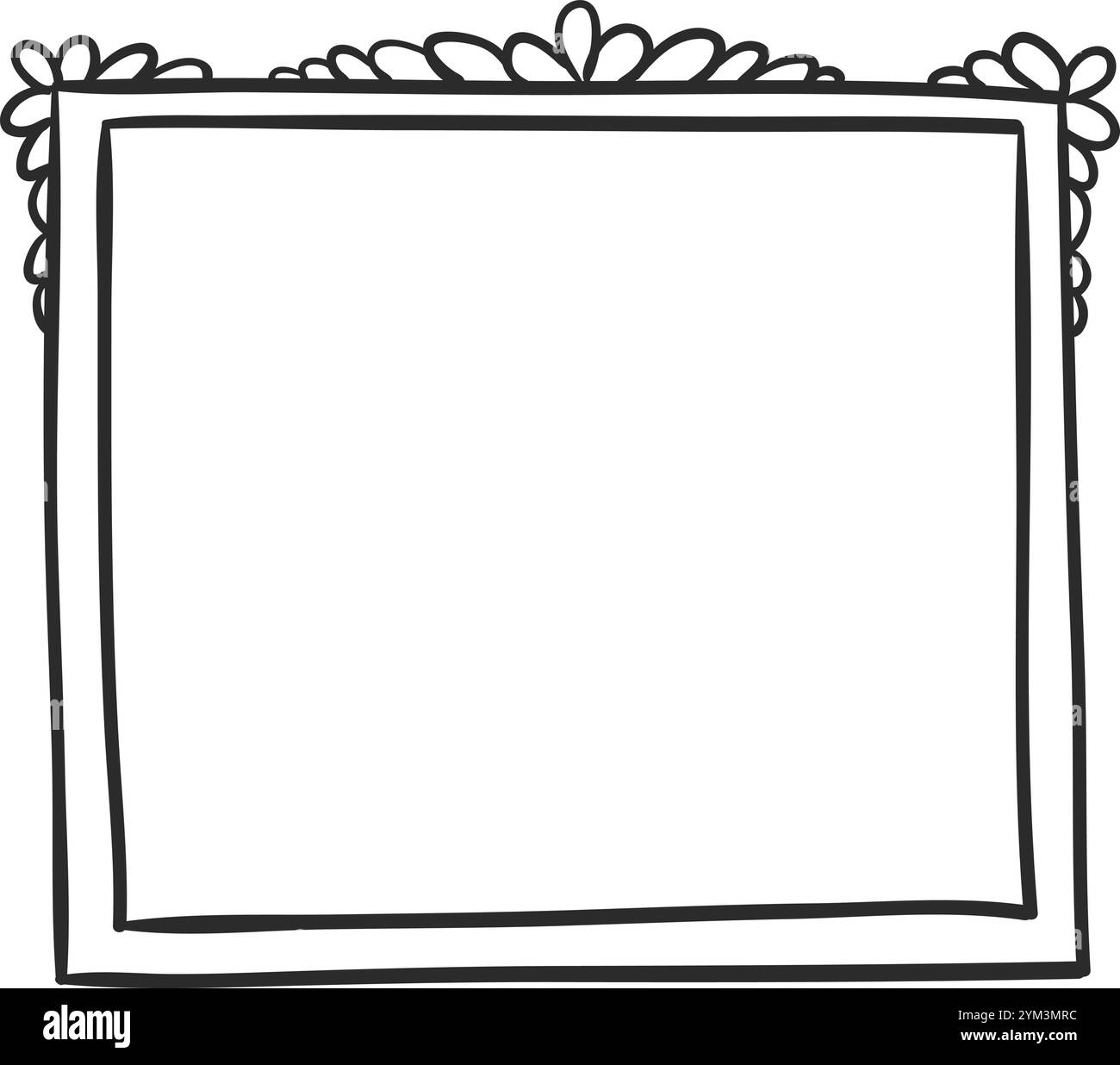 La cornice rettangolare presenta un design disegnato a mano con dettagli floreali, che offre un bordo semplice ma elegante su uno sfondo bianco pulito, ideale per Illustrazione Vettoriale