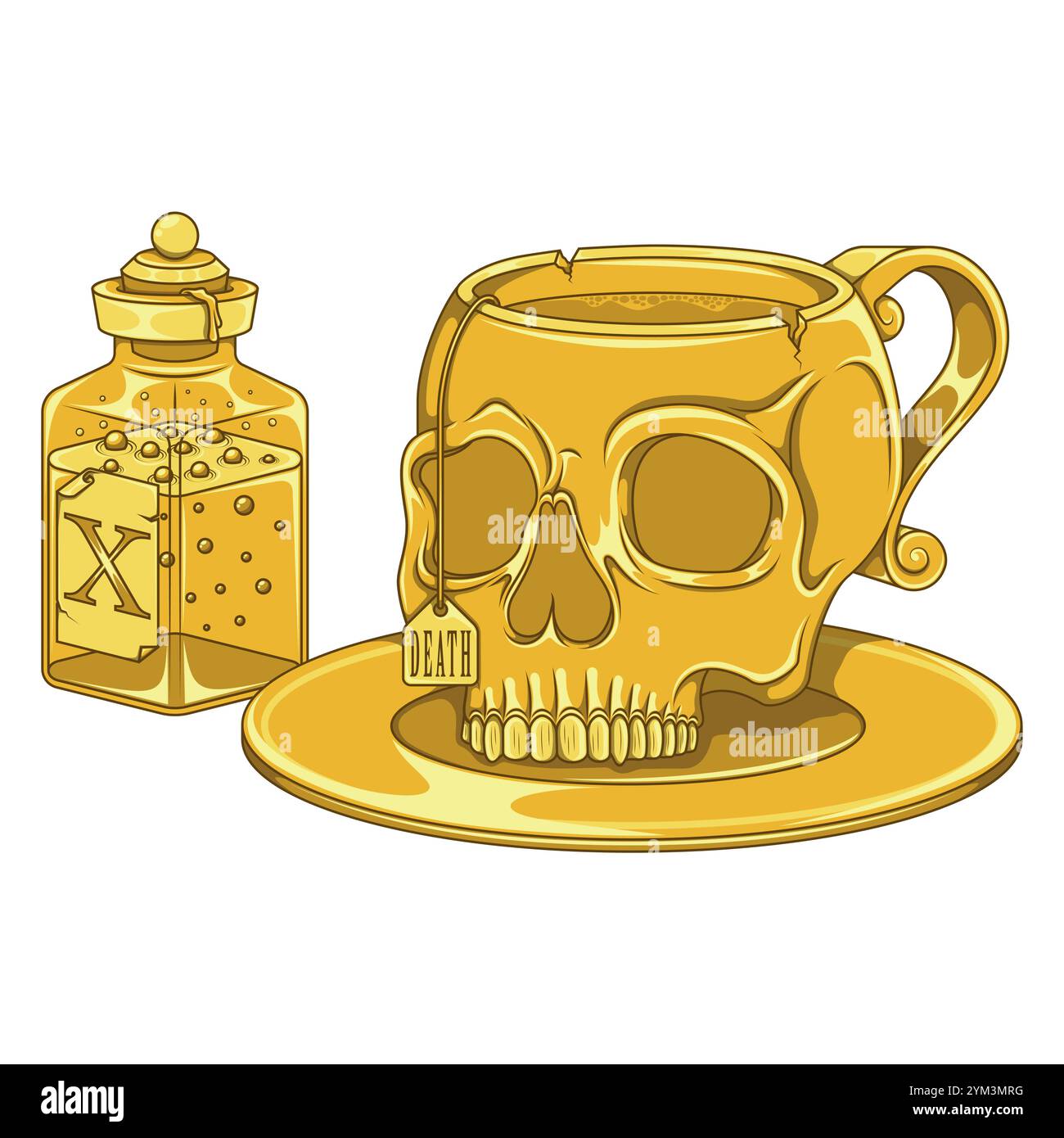 Tazza da tè in porcellana a forma di teschio umano, tazza da caffè a forma di teschio tazza magica di pozione, tazza demoniaca di Halloween Illustrazione Vettoriale