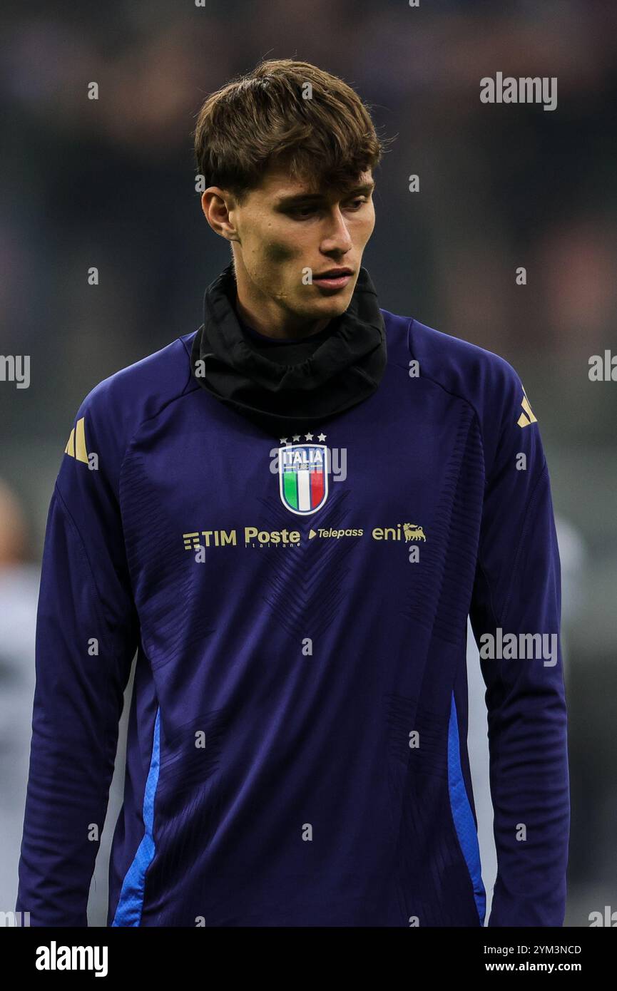 Milano, Italia, 17 novembre 2024. Nicolo Savona durante la partita tra Italia e Francia per la UEFA Nations League allo Stadio San Siro di Milano. Credito: Rogé Foto Stock