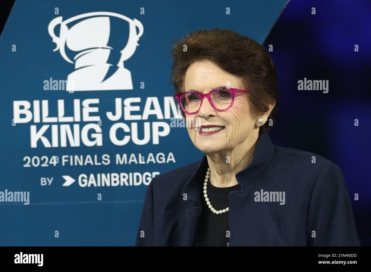 Malaga, Spagna. 20 novembre 2024. Billie Jean King durante la cerimonia di vittoria della finale della Billie Jean King Cup, al Palacio de Deportes Jose Maria Martin Carpena Arena di Malaga. Crediti: Isabel Infantes/Alamy Live News Foto Stock