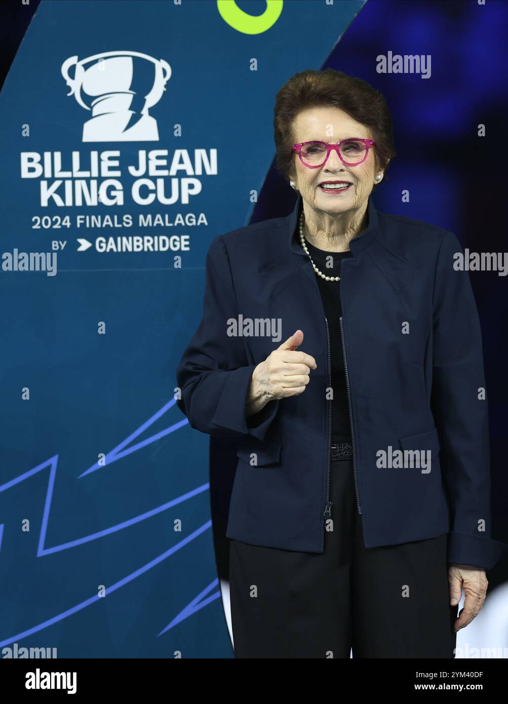 Malaga, Spagna. 20 novembre 2024. Billie Jean King durante la cerimonia di vittoria della finale della Billie Jean King Cup, al Palacio de Deportes Jose Maria Martin Carpena Arena di Malaga. Crediti: Isabel Infantes/Alamy Live News Foto Stock