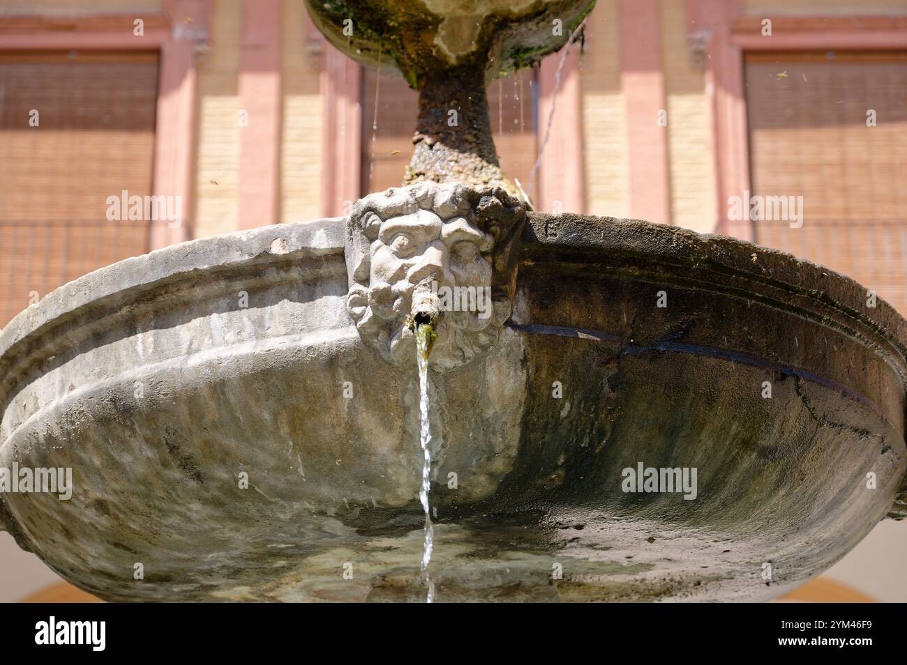 Fontana di pietra presso l'Abbazia di Sacromonte, con un beccuccio scolpito con acqua che scorre Foto Stock