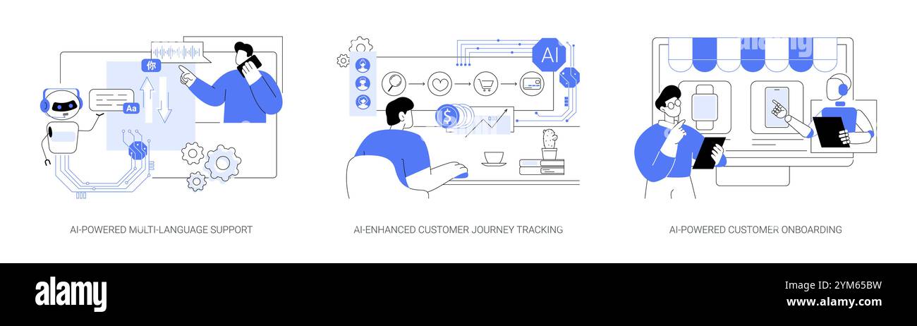 Intelligenza artificiale nelle illustrazioni vettoriali del concetto astratto del servizio clienti. Illustrazione Vettoriale