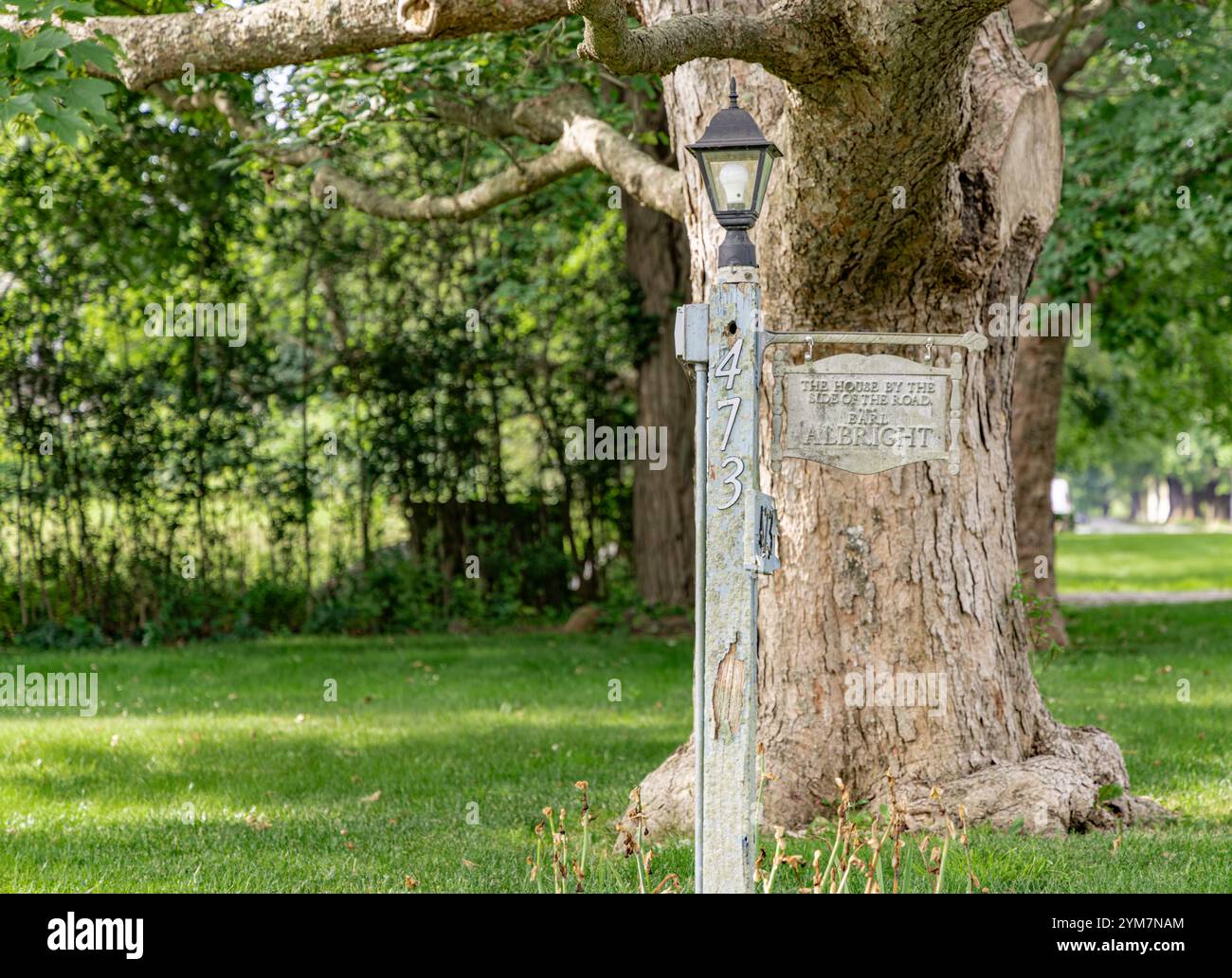 Numero civico e cartello per 473 Sagg Main a Sagaponack, new york Foto Stock