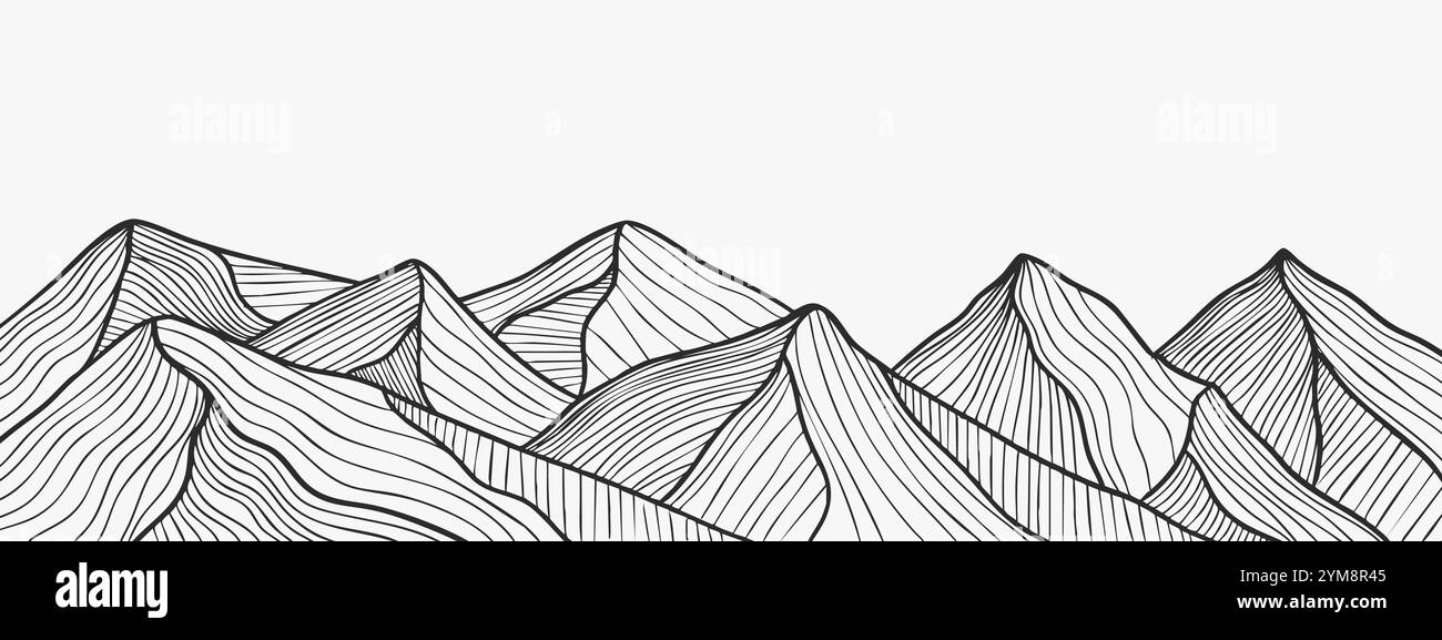 carta da parati in bianco e nero sulle montagne, sfondo di montagna Illustrazione Vettoriale