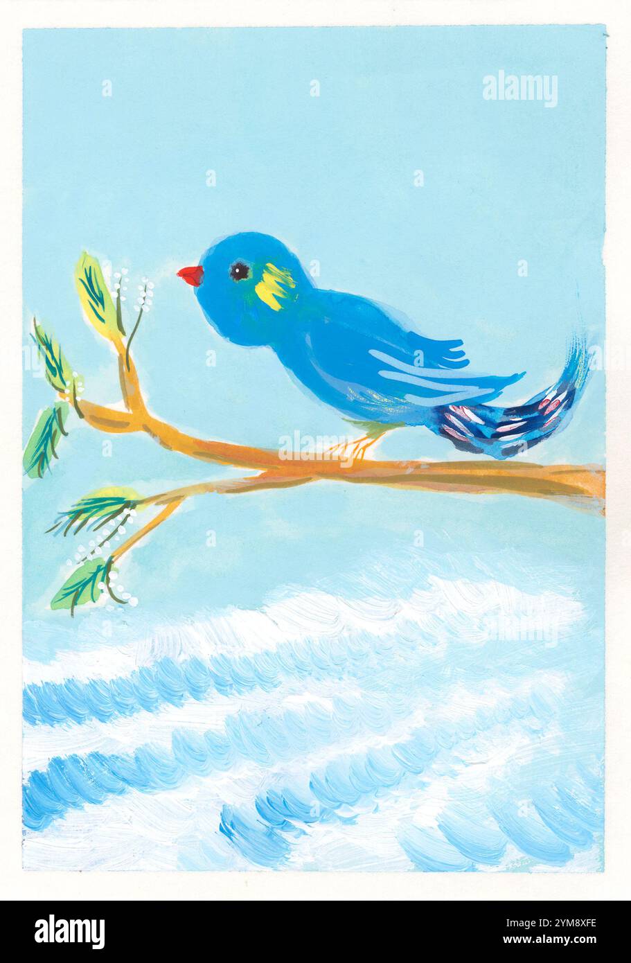 Uccello blu con becco rosso Foto Stock