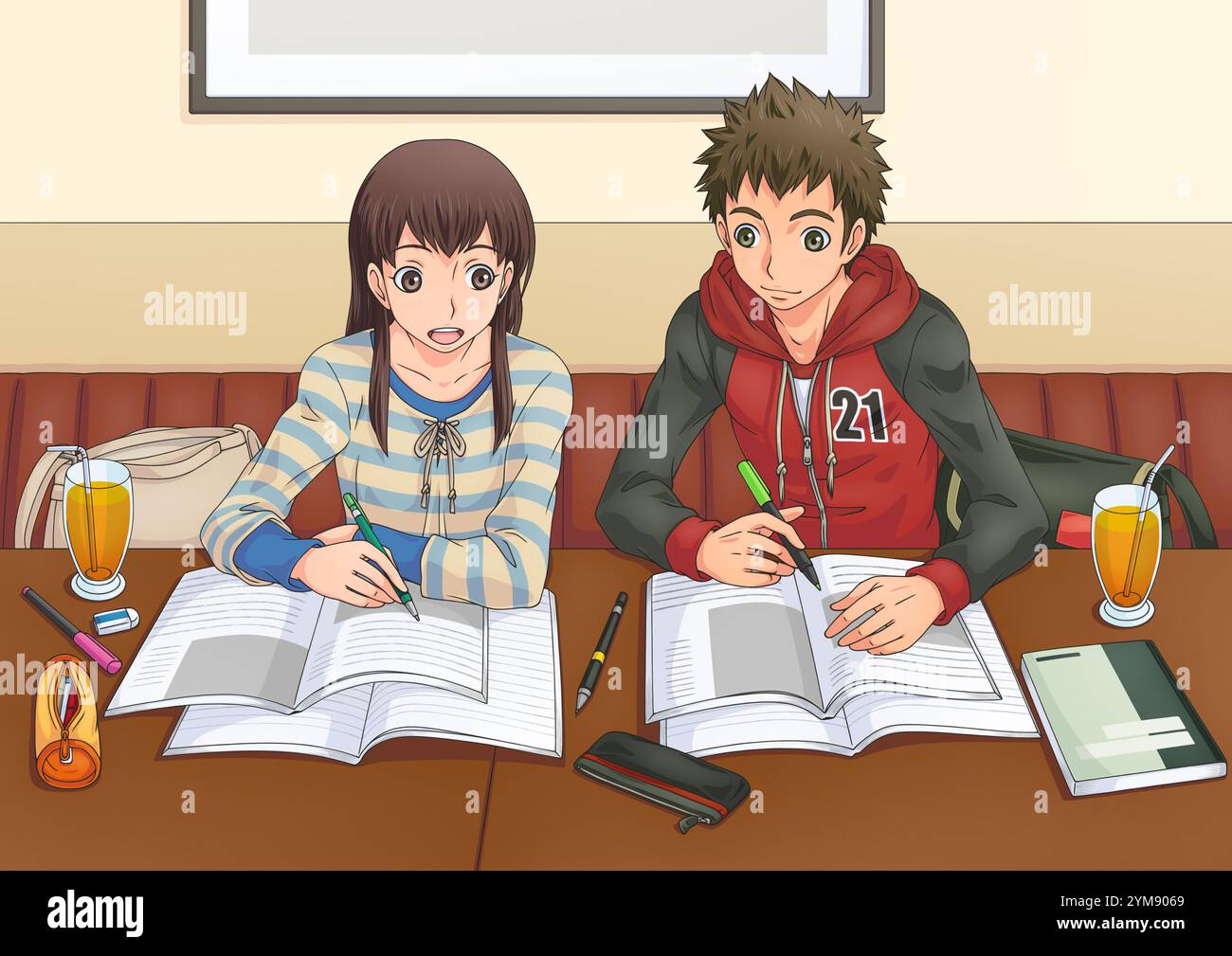 Uomo e donna che studiano al ristorante di famiglia Foto Stock