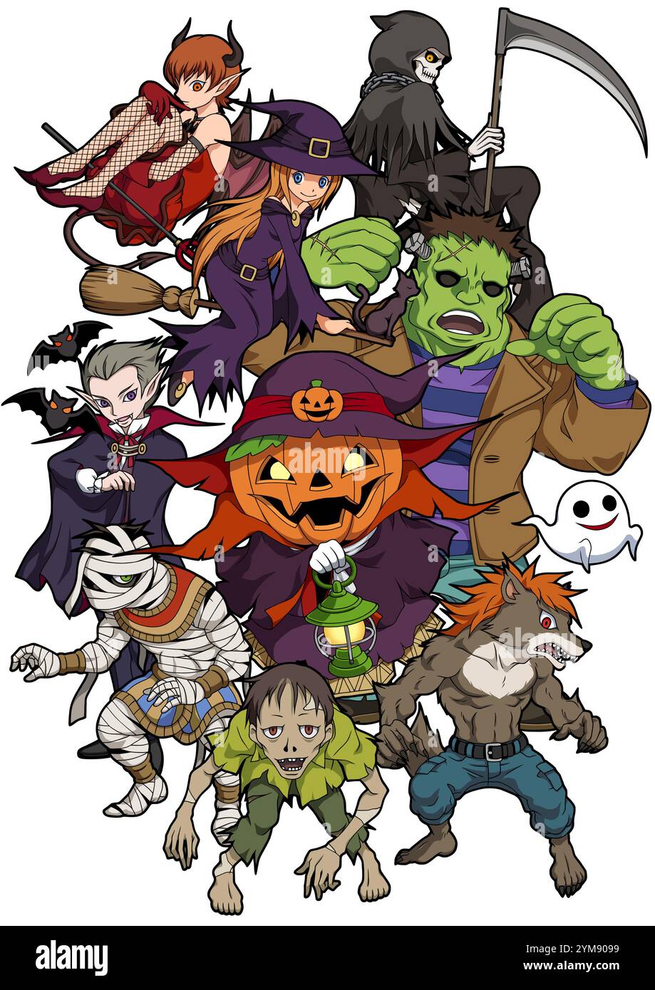 Mostri di Halloween - parte posteriore bianca (solo personaggi) Foto Stock