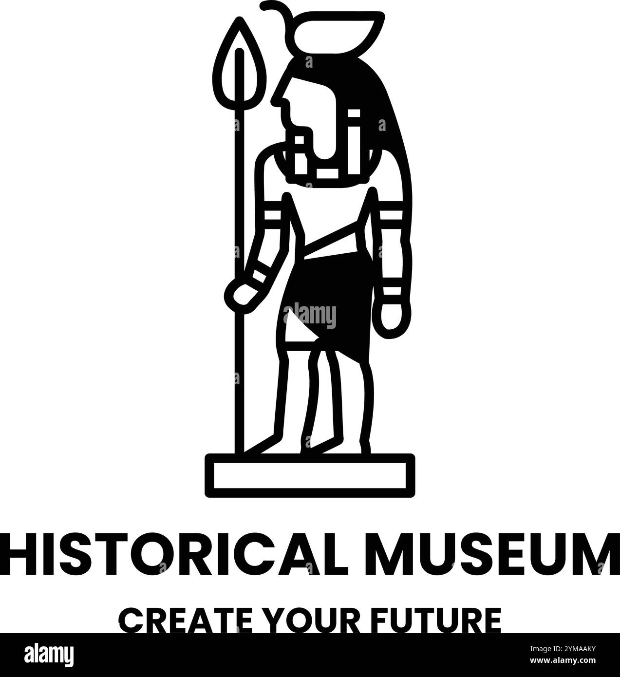 Un uomo con una lancia è il logo di un museo storico Illustrazione Vettoriale