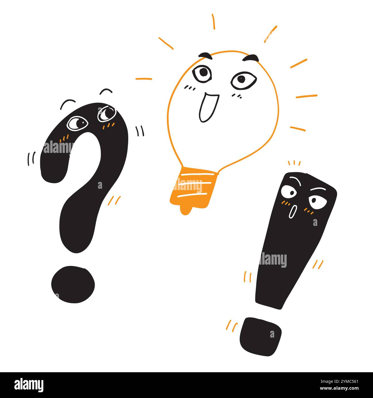 Icona soluzione del problema nello stile di disegno a mano. Illustrazione vettoriale idea lampadina su sfondo bianco isolato. Domande e risposte sul concetto aziendale. Illustrazione Vettoriale