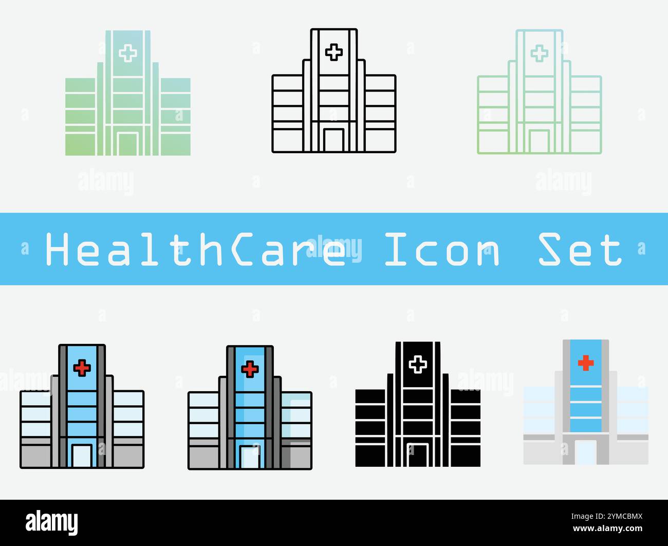Si tratta di un set di 7 icone Healthcare con uno stile minimalista. Illustrazione Vettoriale