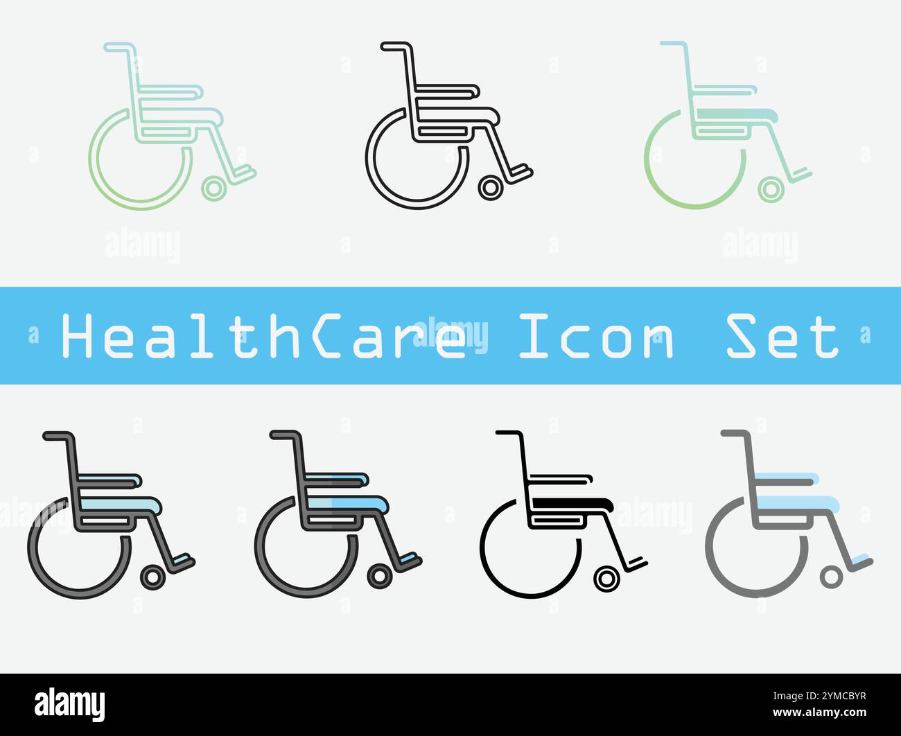 Si tratta di un set di 7 icone Healthcare con uno stile minimalista. Illustrazione Vettoriale
