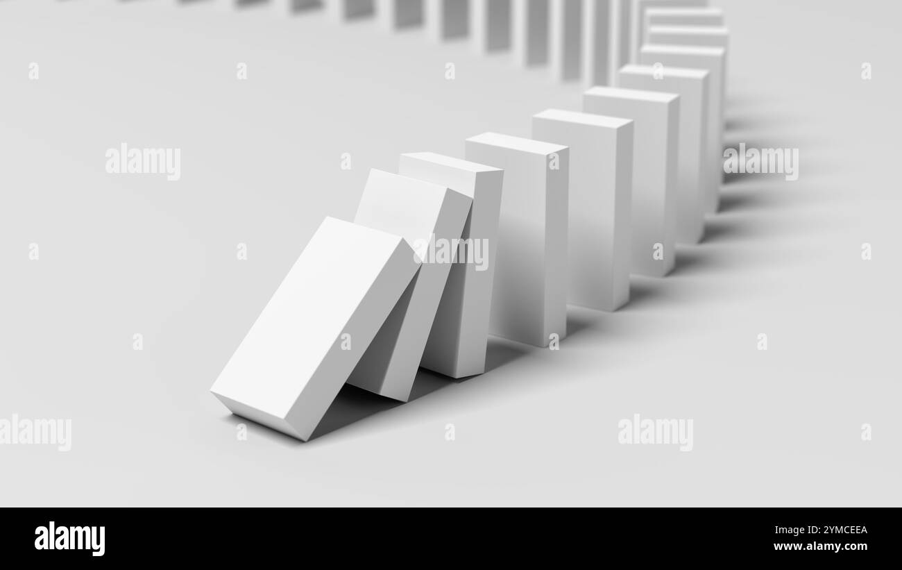 Effetto domino. Inizio. illustrazione 3d. Foto Stock