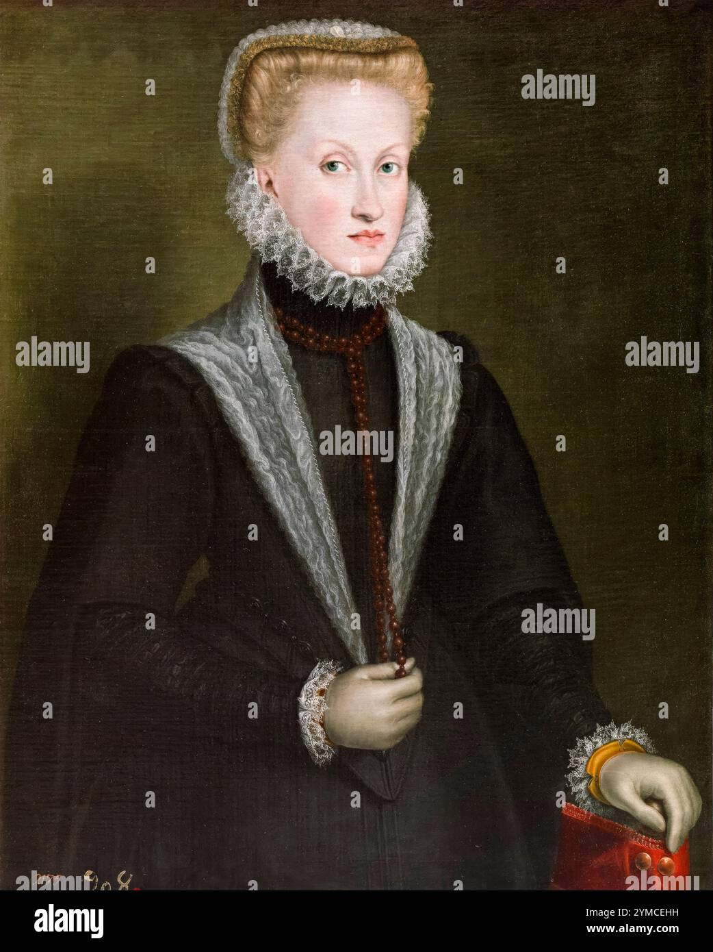 Anna d'Austria (1549-1580), regina di Spagna come moglie di suo zio re Filippo II di Spagna, ritratto a olio su tela di Sofonisba Anguissola, 1573 Foto Stock