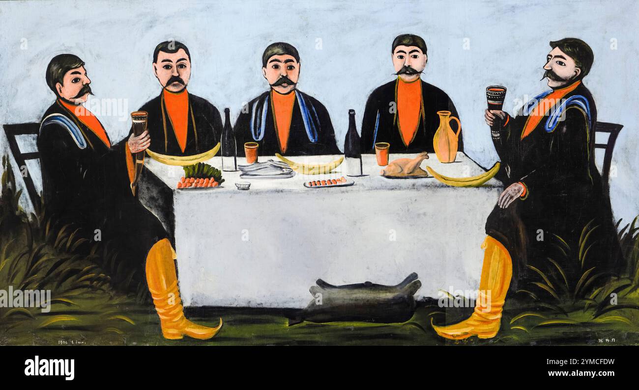 Pittura di Niko Pirosmani, la festa dei cinque principi, olio su tela oleosa, 1906 Foto Stock
