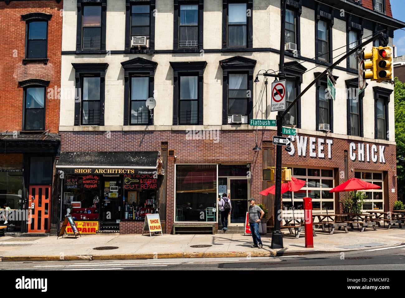 Vecchi edifici a Brooklyn, New York. STATI UNITI Foto Stock