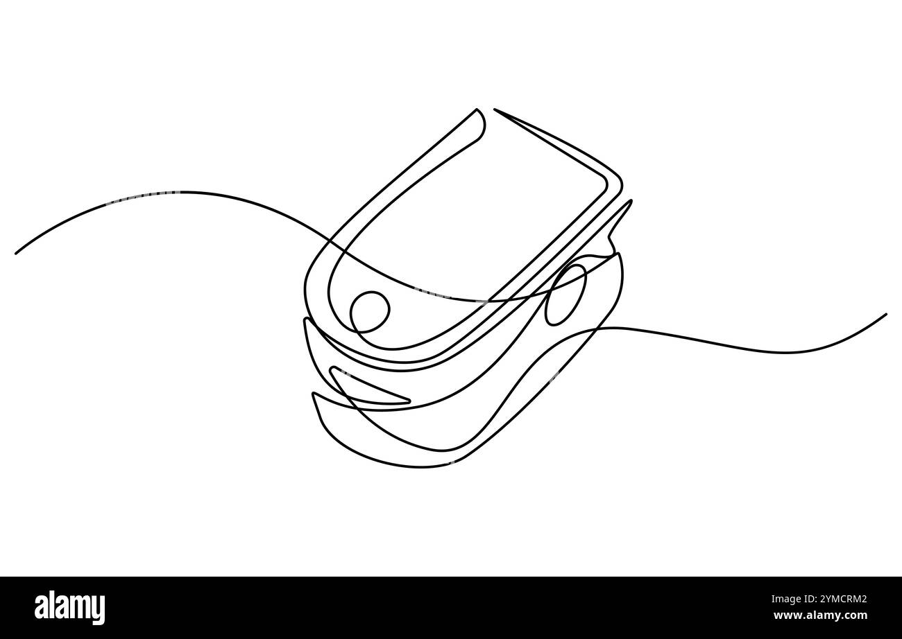 Grafica continua su una linea che traccia l'ossimetro sul dito. Dispositivo digitale per misurare la saturazione di ossigeno nel pulsossimetro umano con disegno a una sola linea Illustrazione Vettoriale