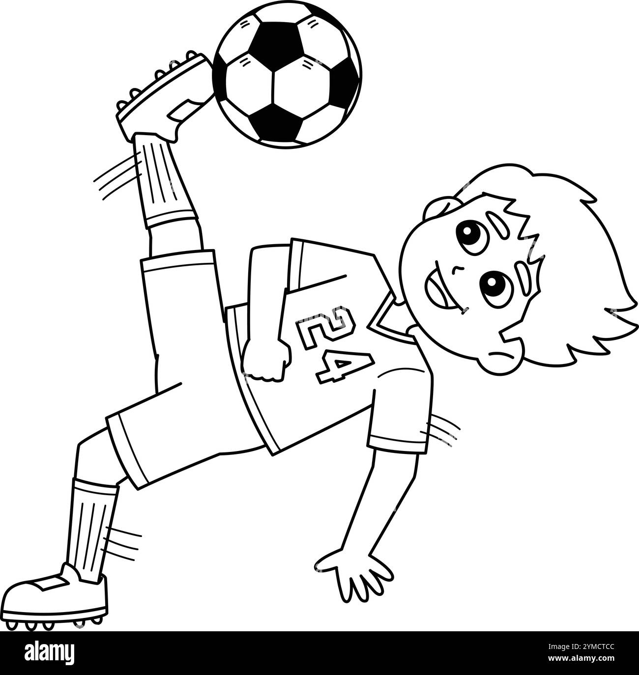 Giocatore di calcio maschile bicicletta calcio isolato colorazione Illustrazione Vettoriale