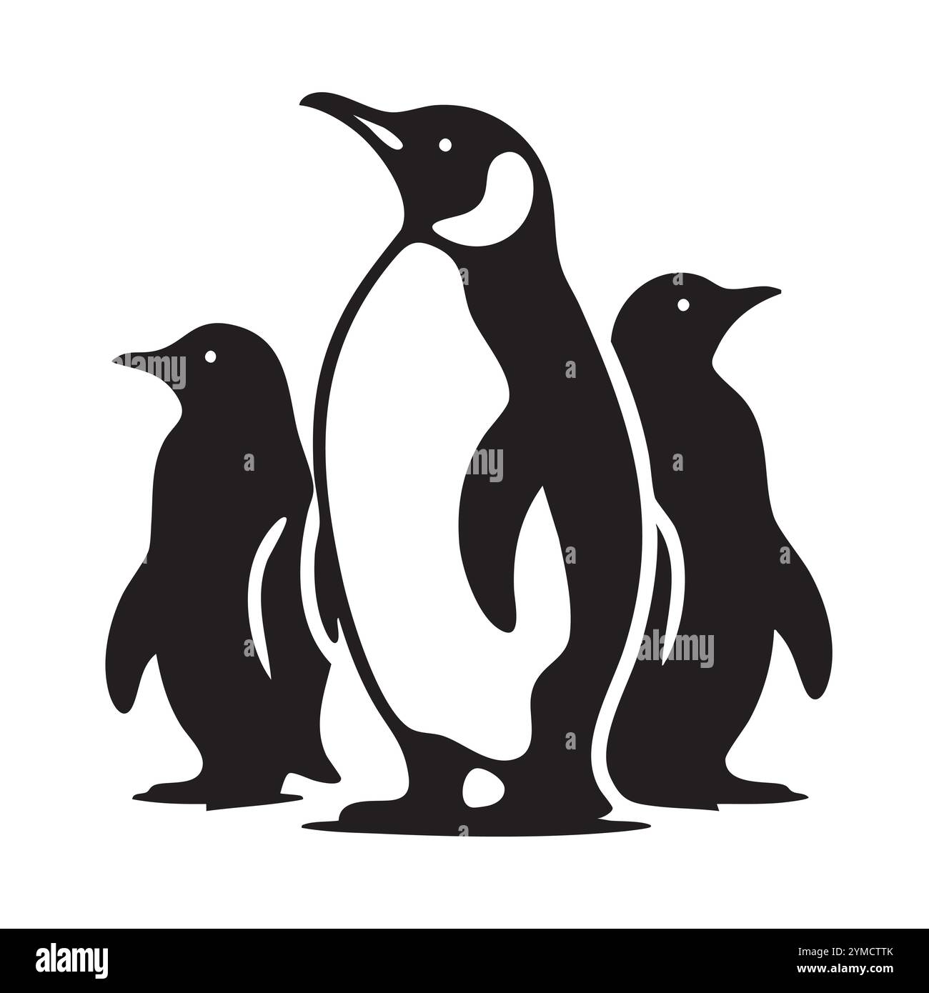 Set di silhouette pinguini su sfondo bianco Illustrazione Vettoriale