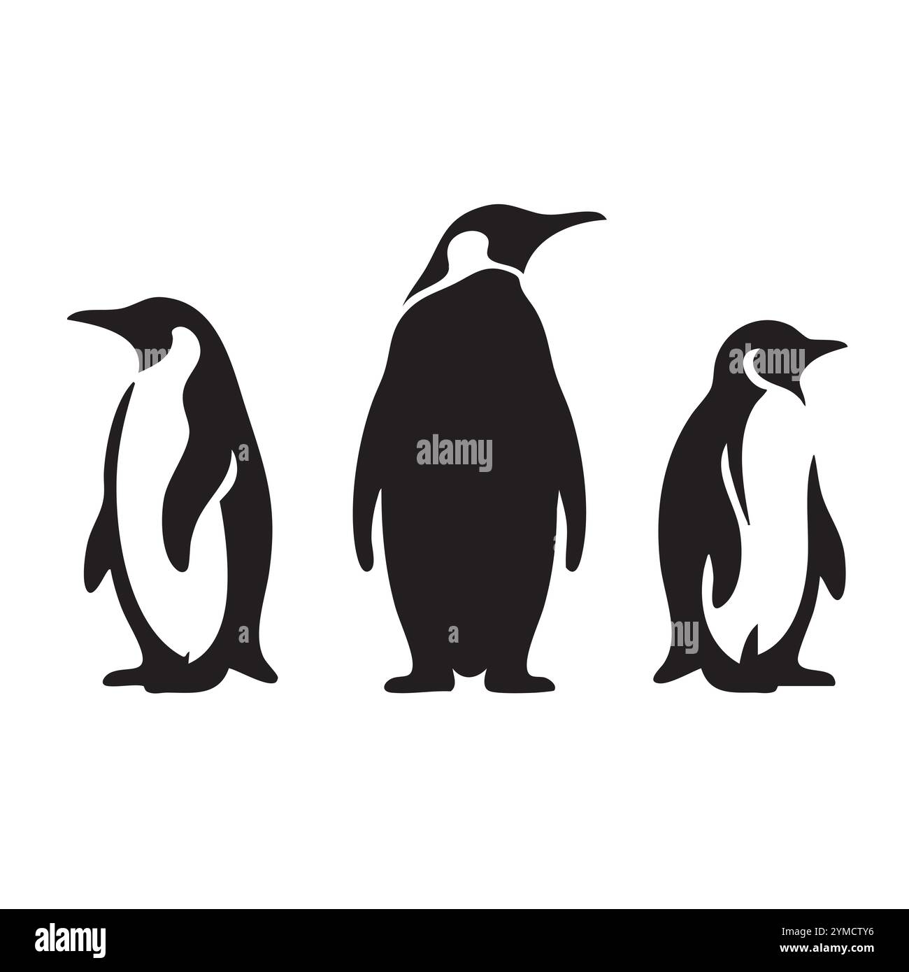 Set di silhouette pinguini su sfondo bianco Illustrazione Vettoriale