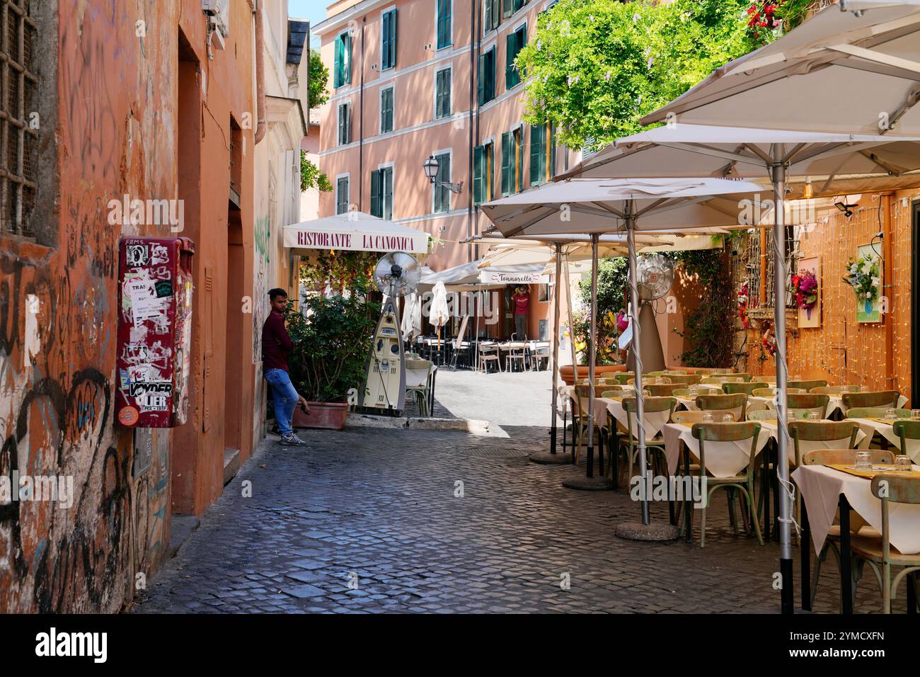 Vicoli stretti, Trastevere, Trans Tiberin, Rione, quartiere, Roma, Lazio, Italia Foto Stock