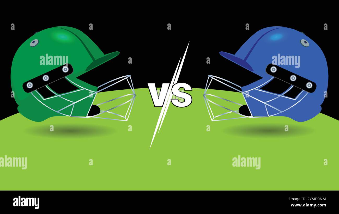 Caschi Pakistan vs India con sfondo verde nero contro Pakistan e India Illustrazione Vettoriale