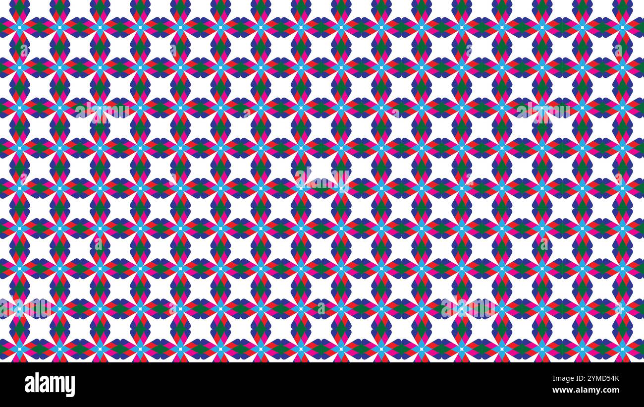 Motivo floreale senza cuciture con colori rosso verde blu rosa e blu cielo utilizzati e in formato rettangolare per tessile Illustrazione Vettoriale