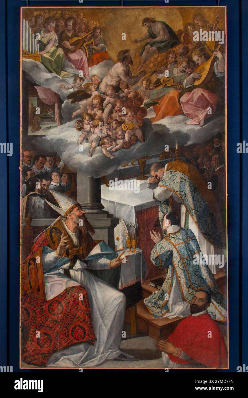 San Severino Marche. Marec (museo d'arte recuperato dal terremoto). Simone De Magistris. San Severino Vescovo di Colonia e Sant'ambrogio hanno la visione della morte di San Martino. Dalla Collegiata di San Martno a Caldarola Foto Stock