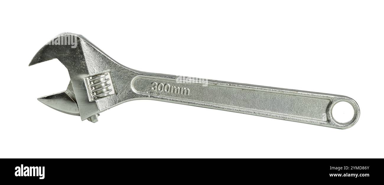 Chiave regolabile cromata isolata su sfondo trasparente Foto Stock