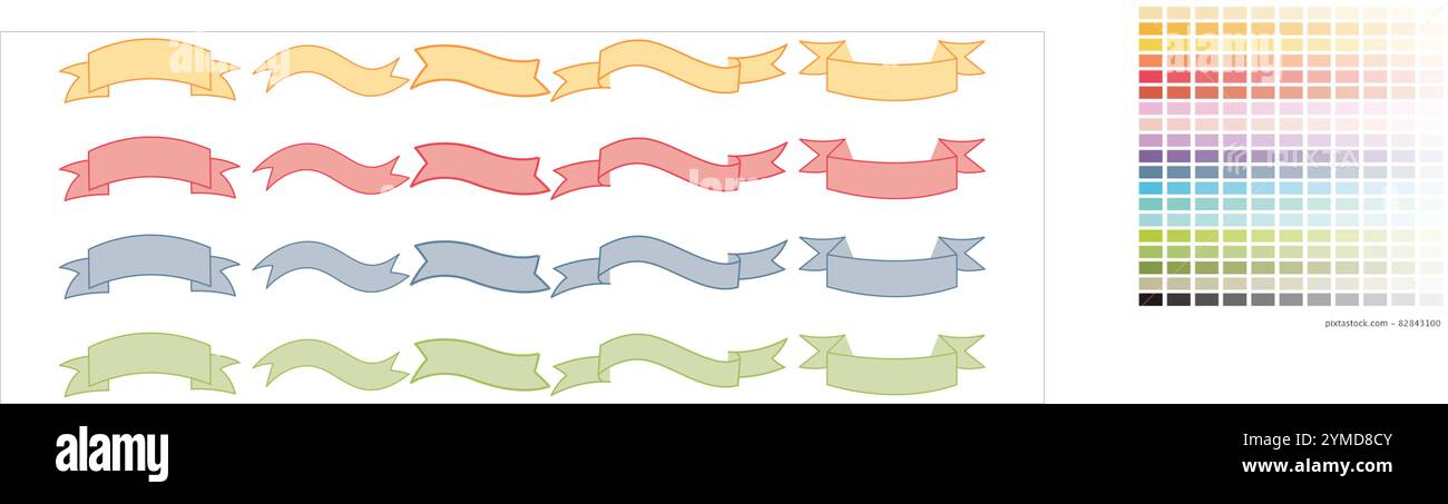 Elemento decorativo per etichette per striscioni, striscia a turbolenza, emblema delle forme curve ondulate, oggetti colorati, icone decorative Set design Collection Illustrazione Vettoriale