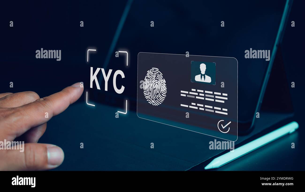 Informazioni personali per l'identificazione, coinvolgimento umano nella verifica KYC, conoscenza del concetto del cliente, verifica dell'identità dei clienti Foto Stock