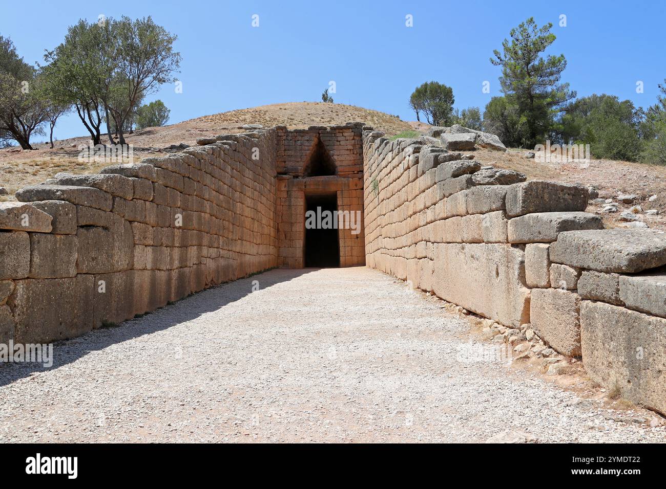 Dromo del Tesoro di Atreo o Tomba di Agamennone, Micene, Grecia. Il Tesoro di Atreo o Tomba di Agamennone è un grande tholos o tomba ad alveare. Foto Stock