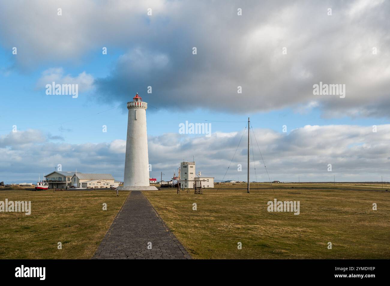 Faro di Gardskagi, penisola di Reykjanes, Islanda, Europa Foto Stock