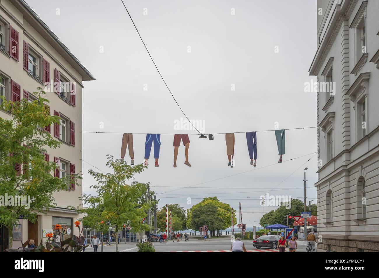 Pantaloni su linea di lavaggio nel centro di Bregenz, Bregenz, Vorarlberg, Austria, Europa Foto Stock