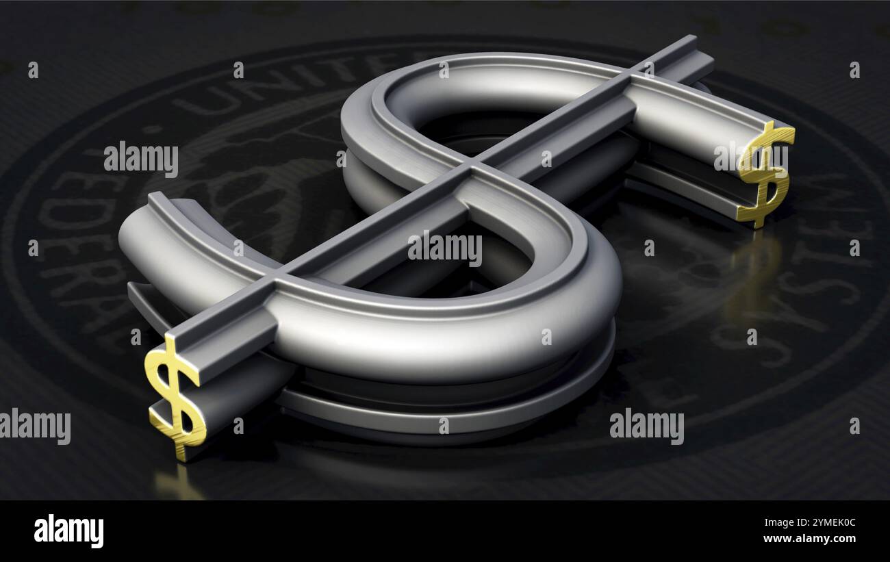 Immagine del simbolo del dollaro USA, valuta, tasso di cambio, simbolo del dollaro, Federal Reserve statunitense, ecc Foto Stock