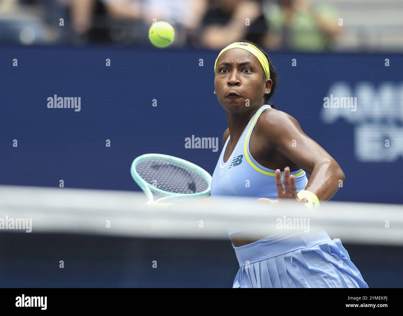 Il tennista Coco Gauff in azione agli US Open 2024 Championships, Billie Jean King Tennis Center, Queens, New York, USA. Foto Stock