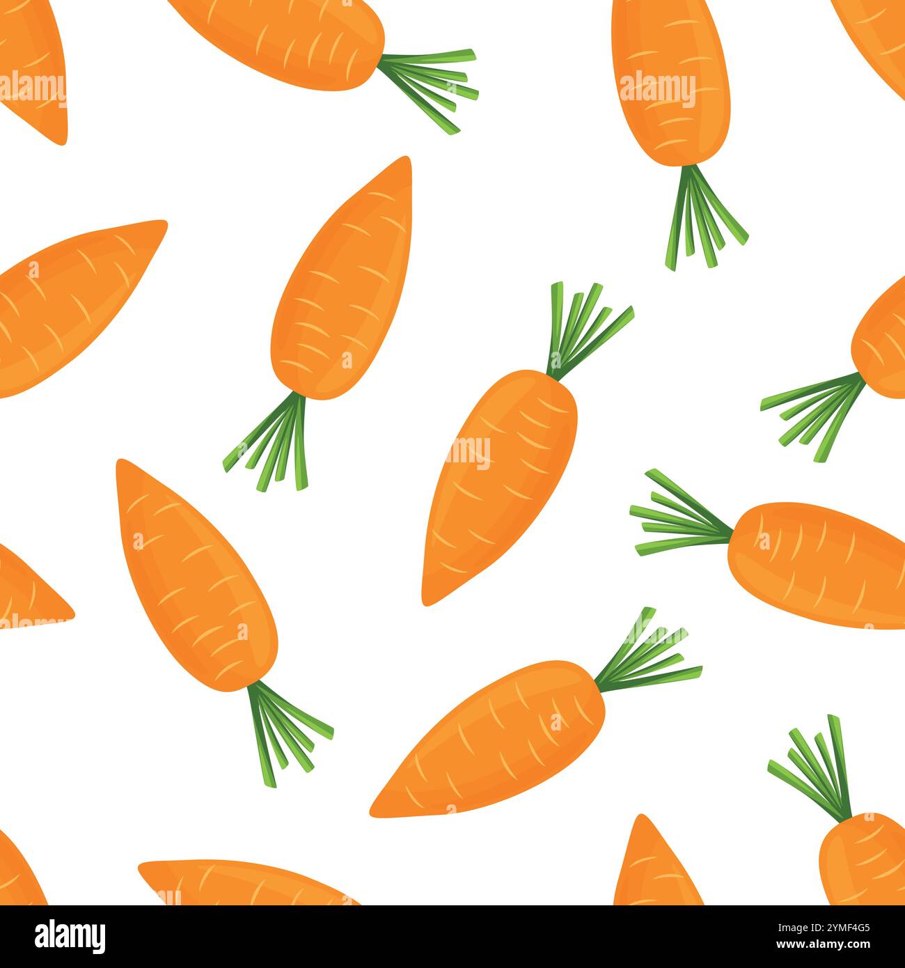 Caramelle piatte Vector Seamless su sfondo bianco. Stampa di carota d'arancia fresca per un'alimentazione sana, cibo biologico, nutrizione per bambini Illustrazione Vettoriale